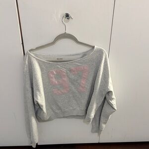 Hollister Off-the-Shoulder Gray Sweater with Pink Design
